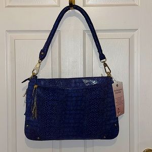 The Designer Drop Bag by Joy Mangano faux blue snakeskin Drop Bag